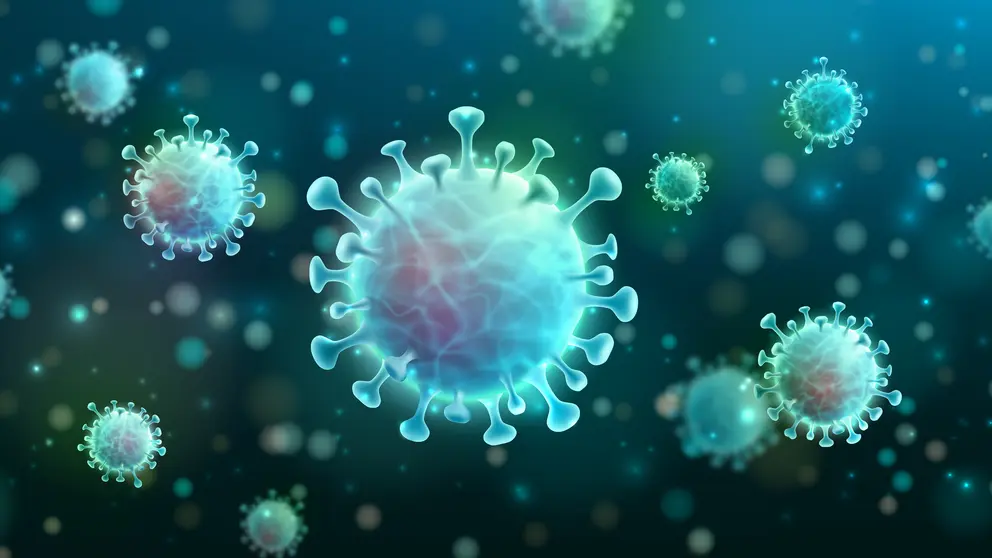 Vector of Coronavirus 2019-nCoV and Virus background with disease cells. COVID-19 Corona virus outbreaking and Pandemic medical health risk concept. Vector illustration eps 10 (Vector of Coronavirus 2019-nCoV and Virus background with disease cells. C